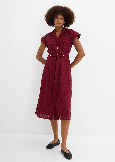 Skjortkl&auml;nning med h&aring;lm&ouml;nstrad spets, bonprix