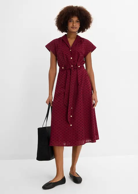 Skjortkl&auml;nning med h&aring;lm&ouml;nstrad spets, bonprix