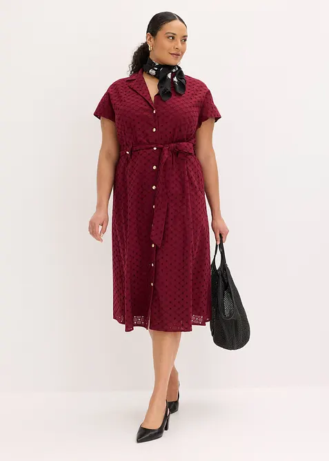 Skjortkl&auml;nning med h&aring;lm&ouml;nstrad spets, bonprix