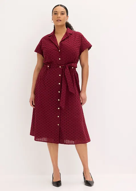 Skjortkl&auml;nning med h&aring;lm&ouml;nstrad spets, bonprix