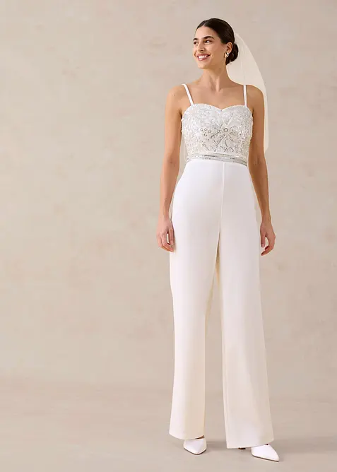 Jumpsuit i kr&auml;pp med struktur och med p&auml;rlbroderi, bonprix