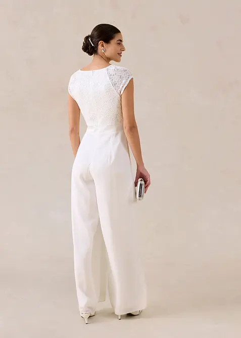 Jumpsuit av tunn chiffong med spets, bonprix