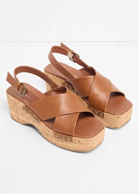 Sandalett med kilklack i korkstil, bonprix