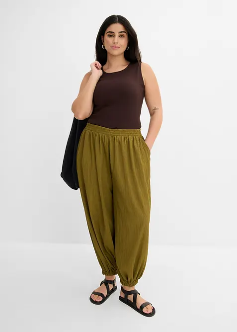 Haremsbyxa av kr&auml;pp med struktur, bonprix