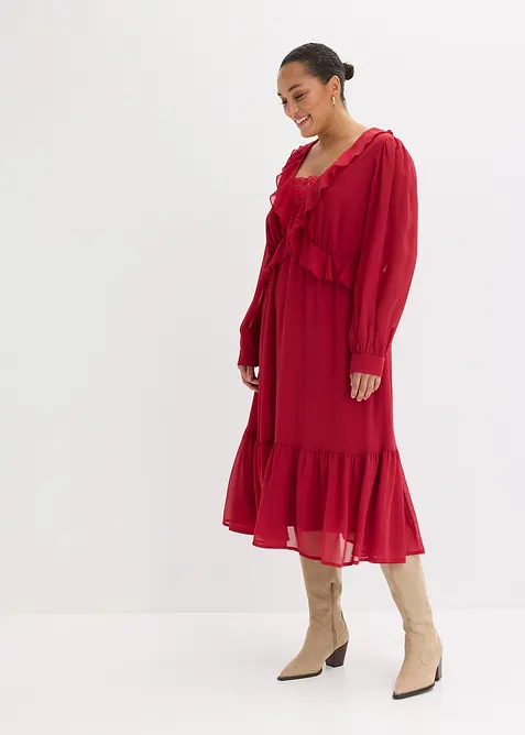 Chiffongkl&auml;nning med spets och volanger, bonprix