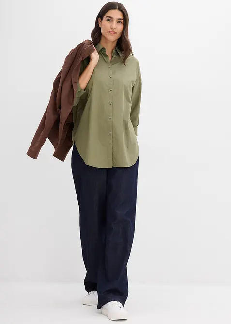 Oversizeskjorta i bomull med 3/4-&auml;rm, bonprix