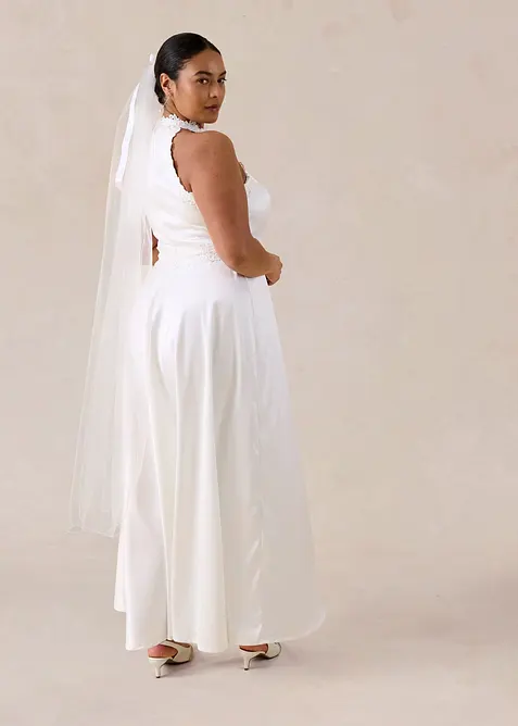 Brudkl&auml;nning i glansig satin med spets, bonprix