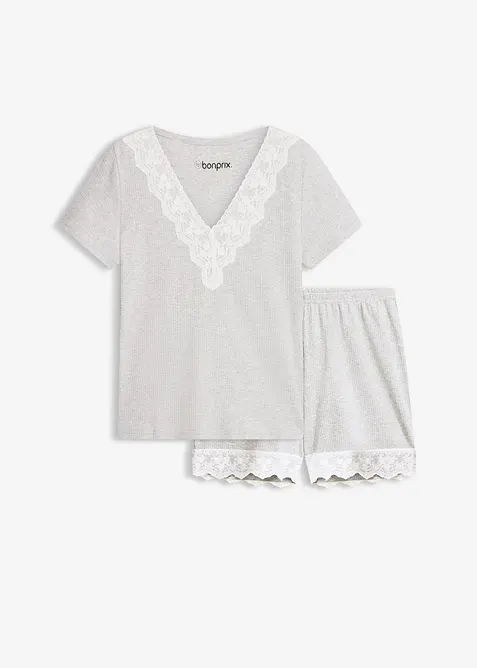 Kort pyjamas i ribbstickat bomullsmaterial, bonprix