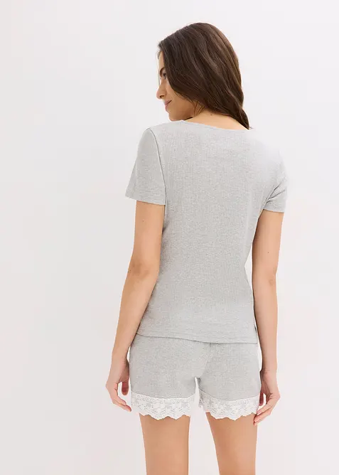 Kort pyjamas i ribbstickat bomullsmaterial, bonprix