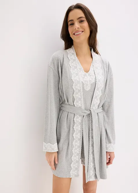 Ribbad kimono i bomull, bonprix