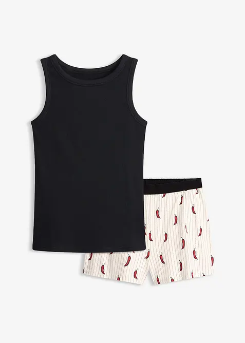 Kort pyjamas med ribbstickat linne, bonprix