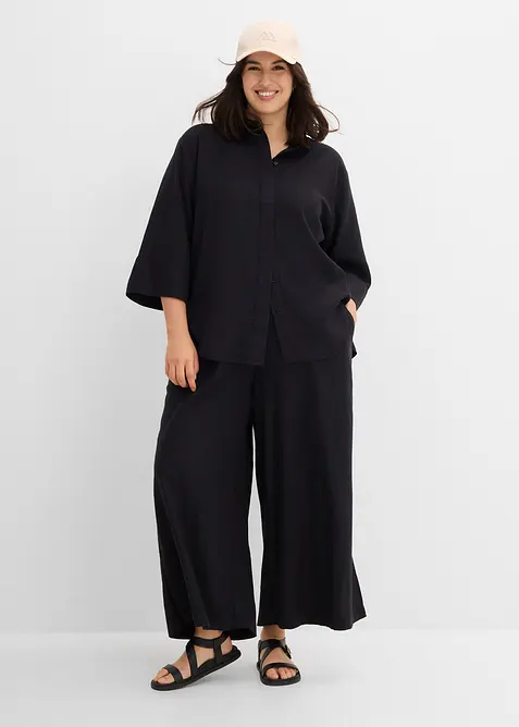 Skjortblus i svalkande linnemix, bonprix