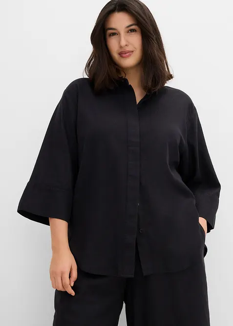 Skjortblus i svalkande linnemix, bonprix