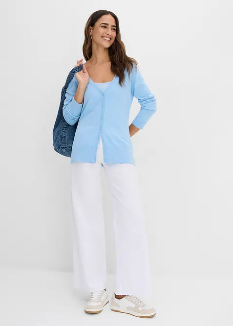 Finstickad cardigan med knappsl&aring;, bonprix