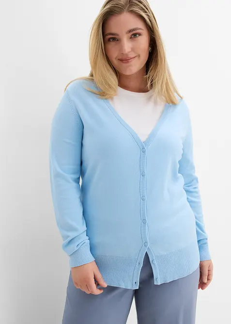 Finstickad cardigan med knappsl&aring;, bonprix