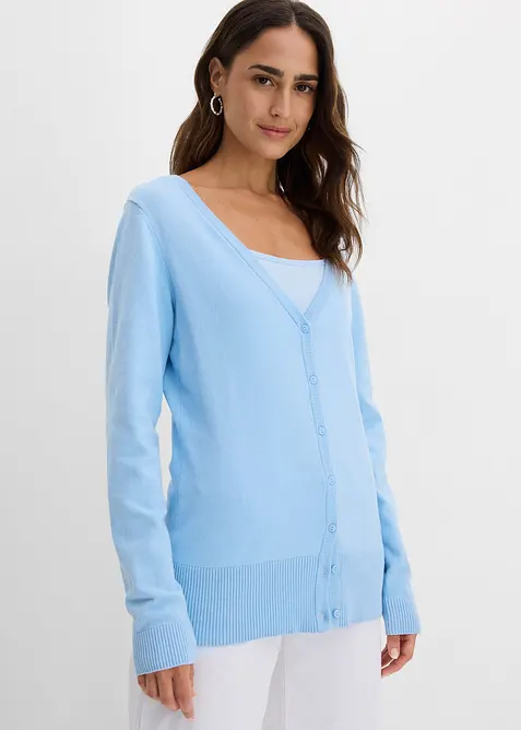 Finstickad cardigan med knappsl&aring;, bonprix
