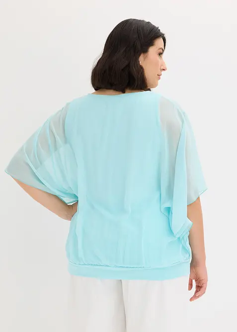 Chiffongblus med linne, bonprix
