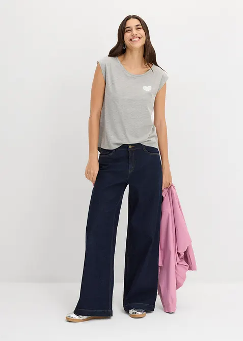 Topp i b&ouml;ljande viskosmix med  med l&auml;ngre rygg, bonprix