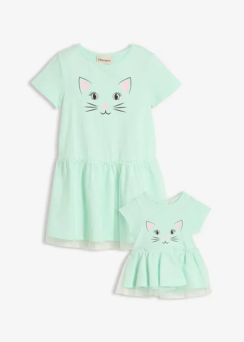 Jerseykl&auml;nning och dockkl&auml;nning (2 delar), ekologisk bomull, bonprix