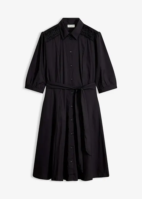 Skjortkl&auml;nning med spets och knytband, bonprix