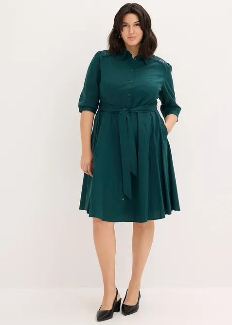 Skjortkl&auml;nning med spets och knytband, bonprix