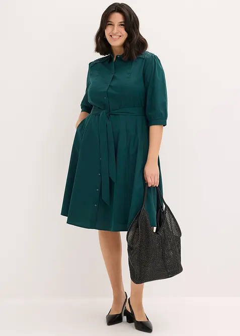 Skjortkl&auml;nning med spets och knytband, bonprix