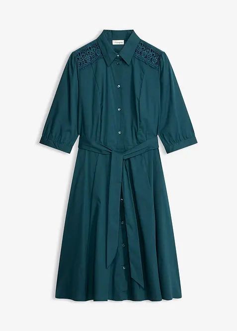 Skjortkl&auml;nning med spets och knytband, bonprix