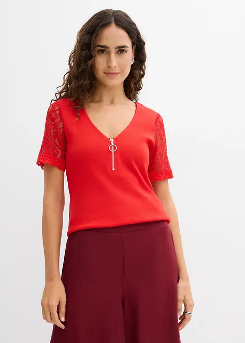 Ribbstickad topp av bomull, bonprix