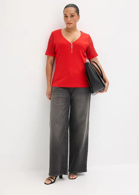 Ribbstickad topp av bomull, bonprix