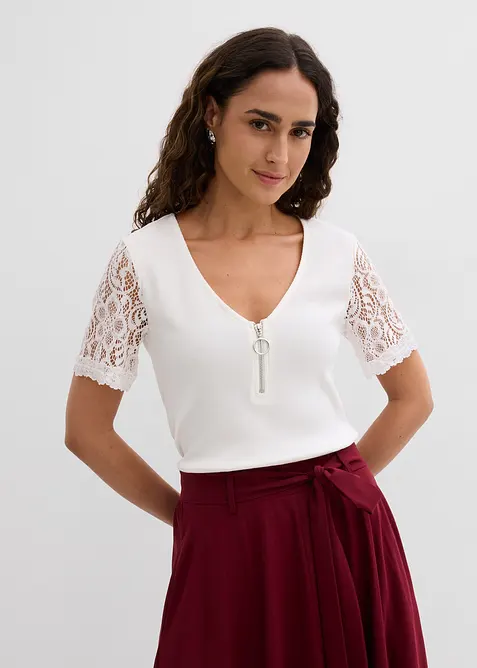 Ribbstickad topp av bomull, bonprix