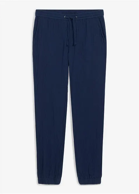 Dra p&aring;-byxa i bomullsmuslin, normal passform, avsmalnande ben, bonprix