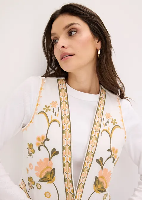 Broderad v&auml;st i luftig bomullsmix med linne, bonprix