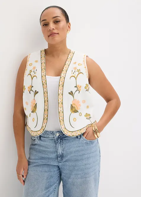 Broderad v&auml;st i luftig bomullsmix med linne, bonprix