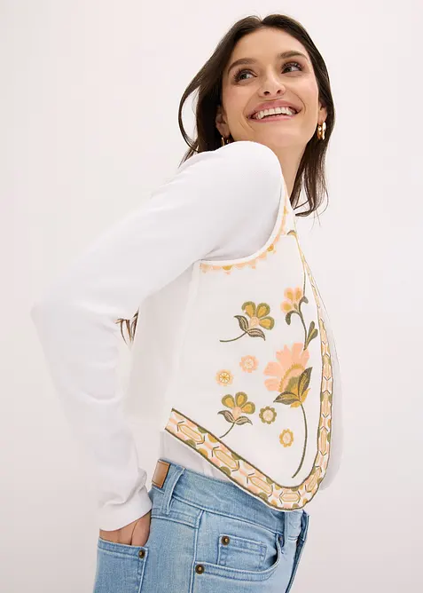 Broderad v&auml;st i luftig bomullsmix med linne, bonprix