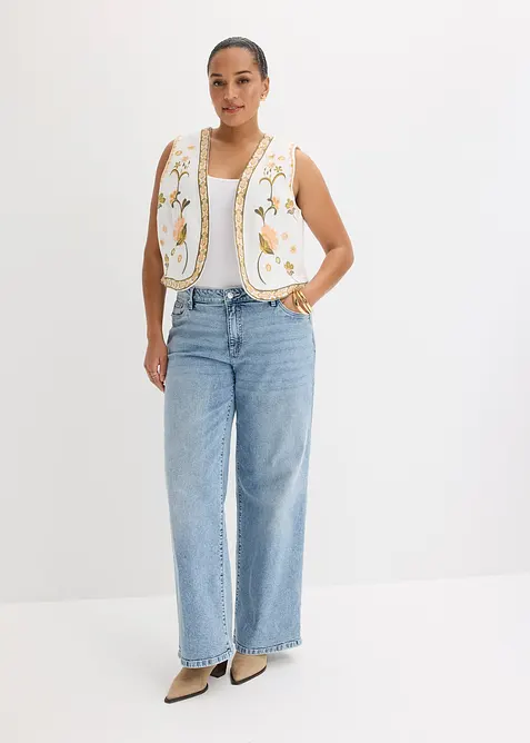 Broderad v&auml;st i luftig bomullsmix med linne, bonprix