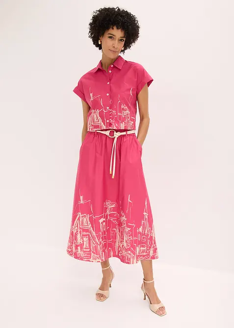 Mellanl&aring;ng kjol i poplin av ekologisk bomull, bonprix