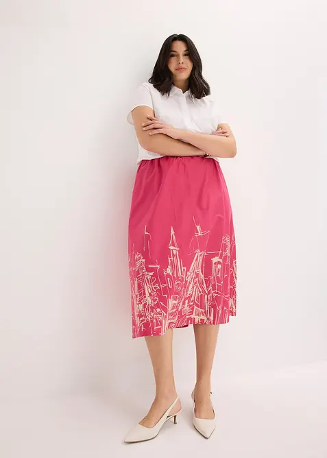 Mellanl&aring;ng kjol i poplin av ekologisk bomull, bonprix