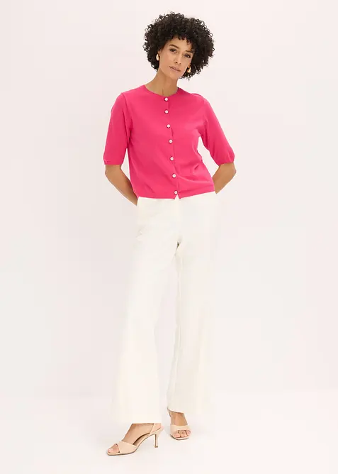 Finstickad cardigan i viskosmix, bonprix