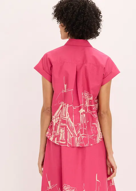 Oversized, kort&auml;rmad blus i bomullspoplin, bonprix