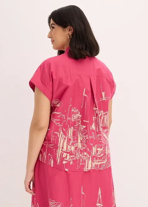 Oversized, kort&auml;rmad blus i bomullspoplin, bonprix