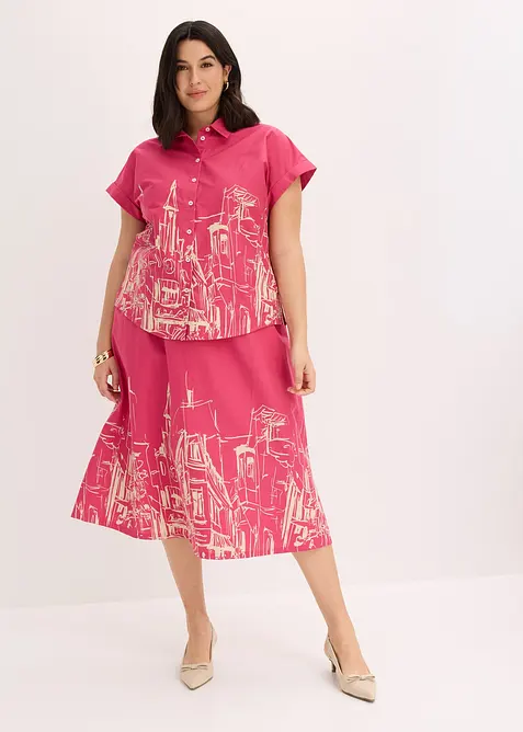 Oversized, kort&auml;rmad blus i bomullspoplin, bonprix