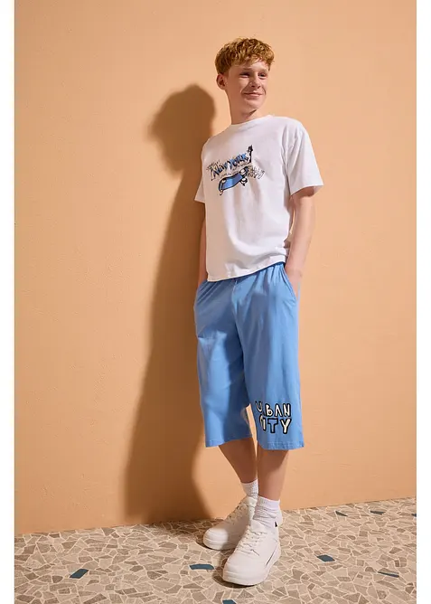 T-shirt och jerseybermudas med avslappnad passform (2 delar), ekologisk bomull, bonprix