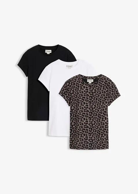 Topp (3-pack) i en mix av bomull och elastan, bonprix