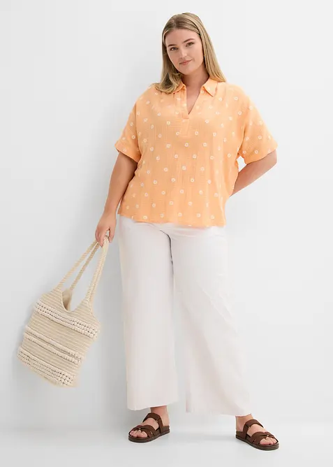 Kort&auml;rmad blus i luftig muslin, bonprix