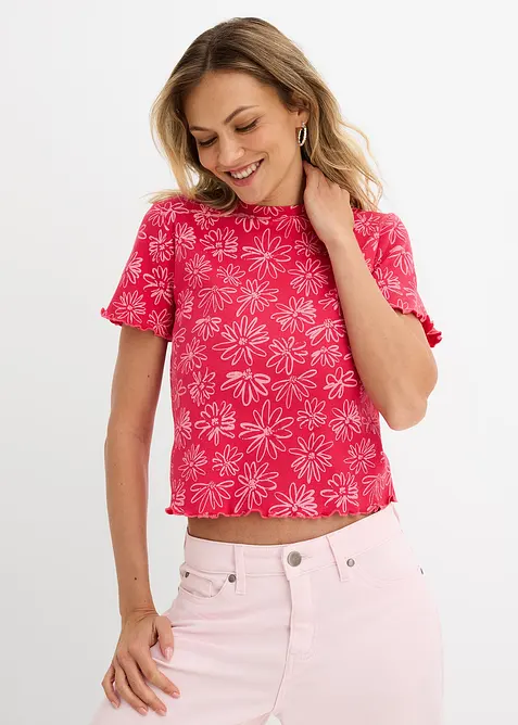 Kort T-shirt i bomullsmix, bonprix