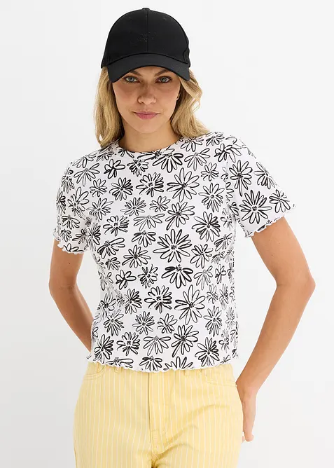 Kort T-shirt i bomullsmix, bonprix