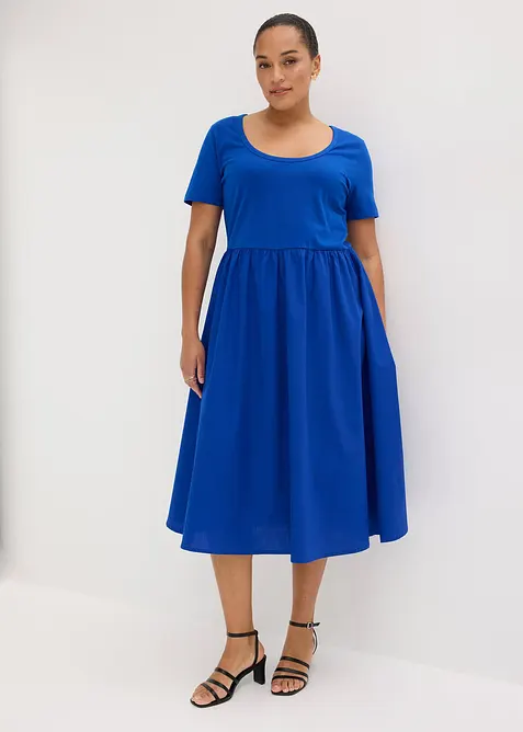 Jerseykl&auml;nning med korta &auml;rmar och fickor, materialmix, bonprix