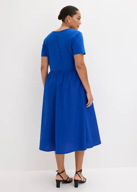 Jerseykl&auml;nning med korta &auml;rmar och fickor, materialmix, bonprix