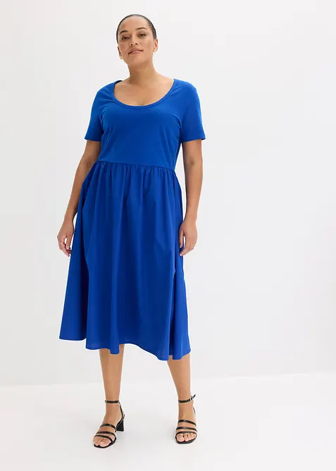 Jerseykl&auml;nning med korta &auml;rmar och fickor, materialmix, bonprix