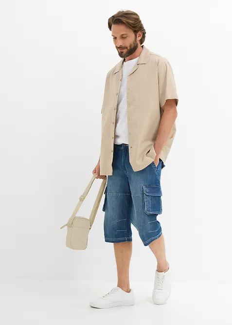 Tunna jeansshorts i cargomodell med res&aring;rmidja, Regular Fit, bonprix